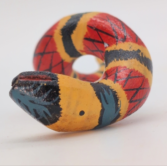 Colorful Handcrafted Wooden Snake Decor Coral 4 Inch Fits Around A Rod - Picture 6 of 7